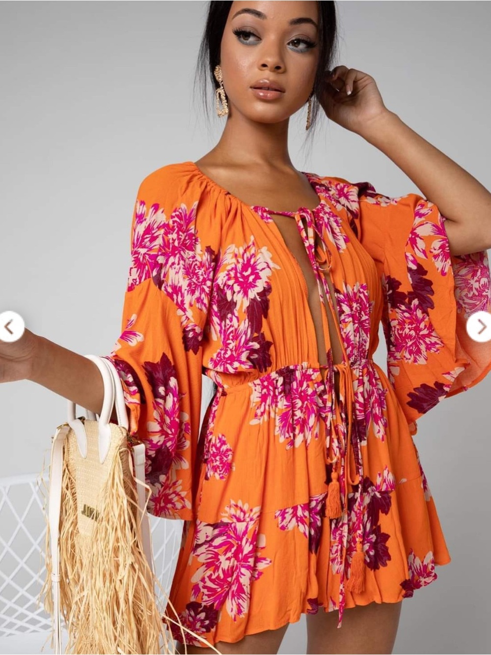 Hello Molly Orange Floral Tie-Front Romper